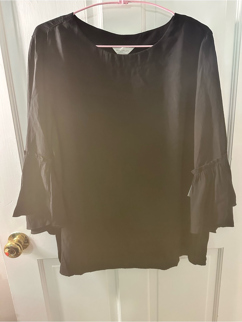 Multiples Black Ruffle-Sleeve Blouse